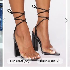 Black clear toe lace up heel